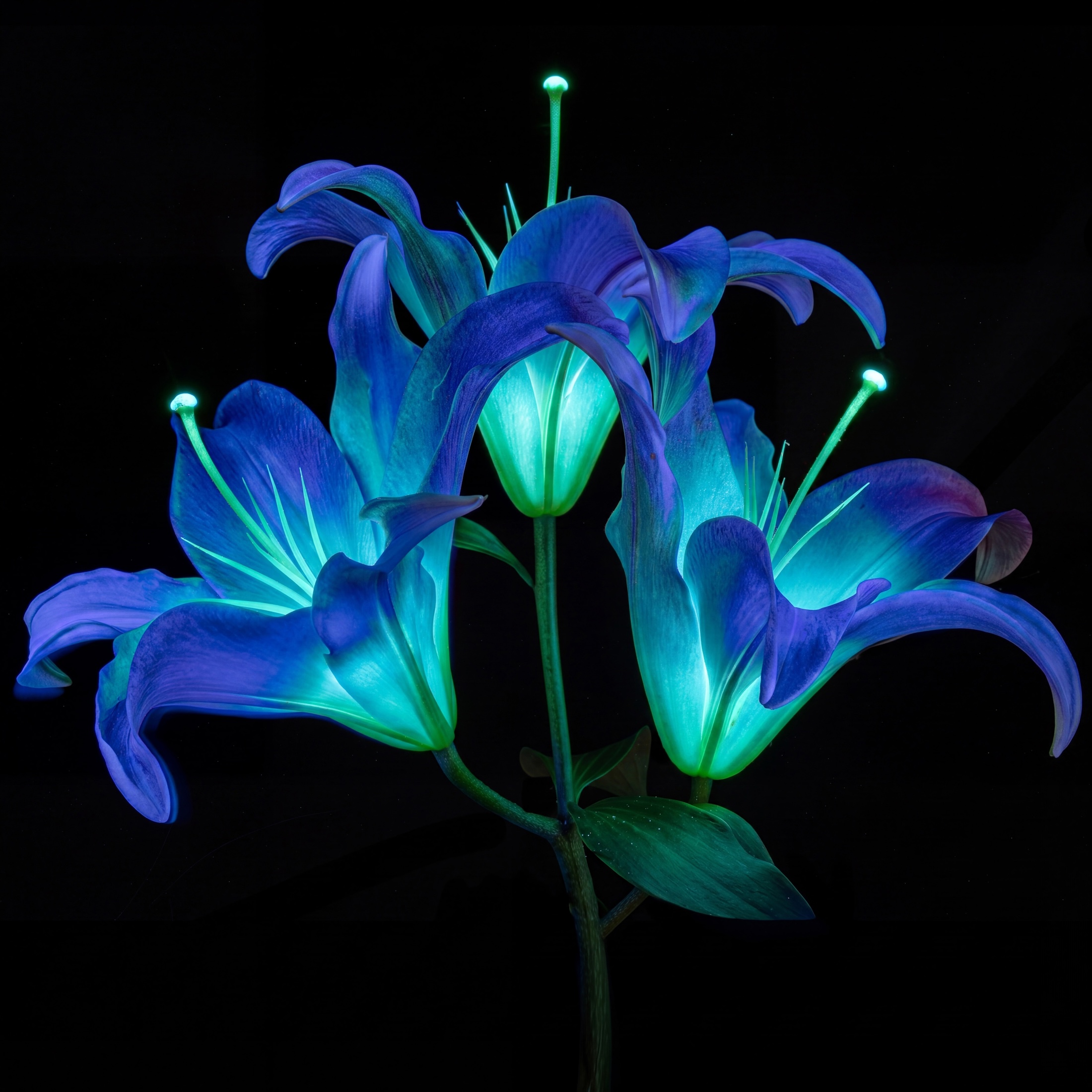 Flores luminosas azules y verdes representando AI Fluency Nivel 1